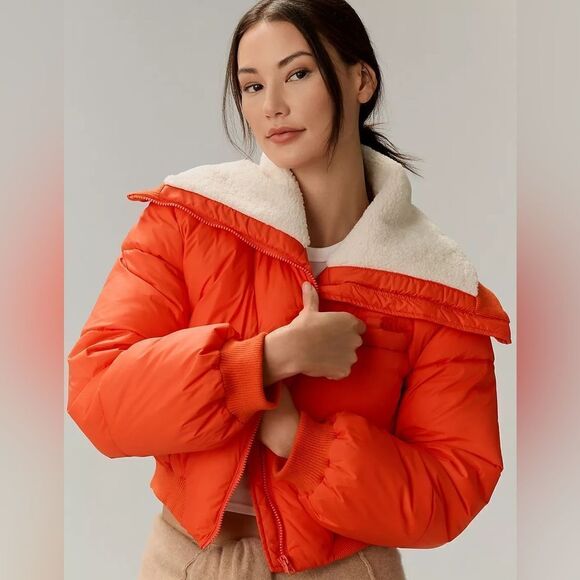 Anthropologie Maeve Sherpa Collared Cropped Puffer Jacket NWT - Picture 1 of 14